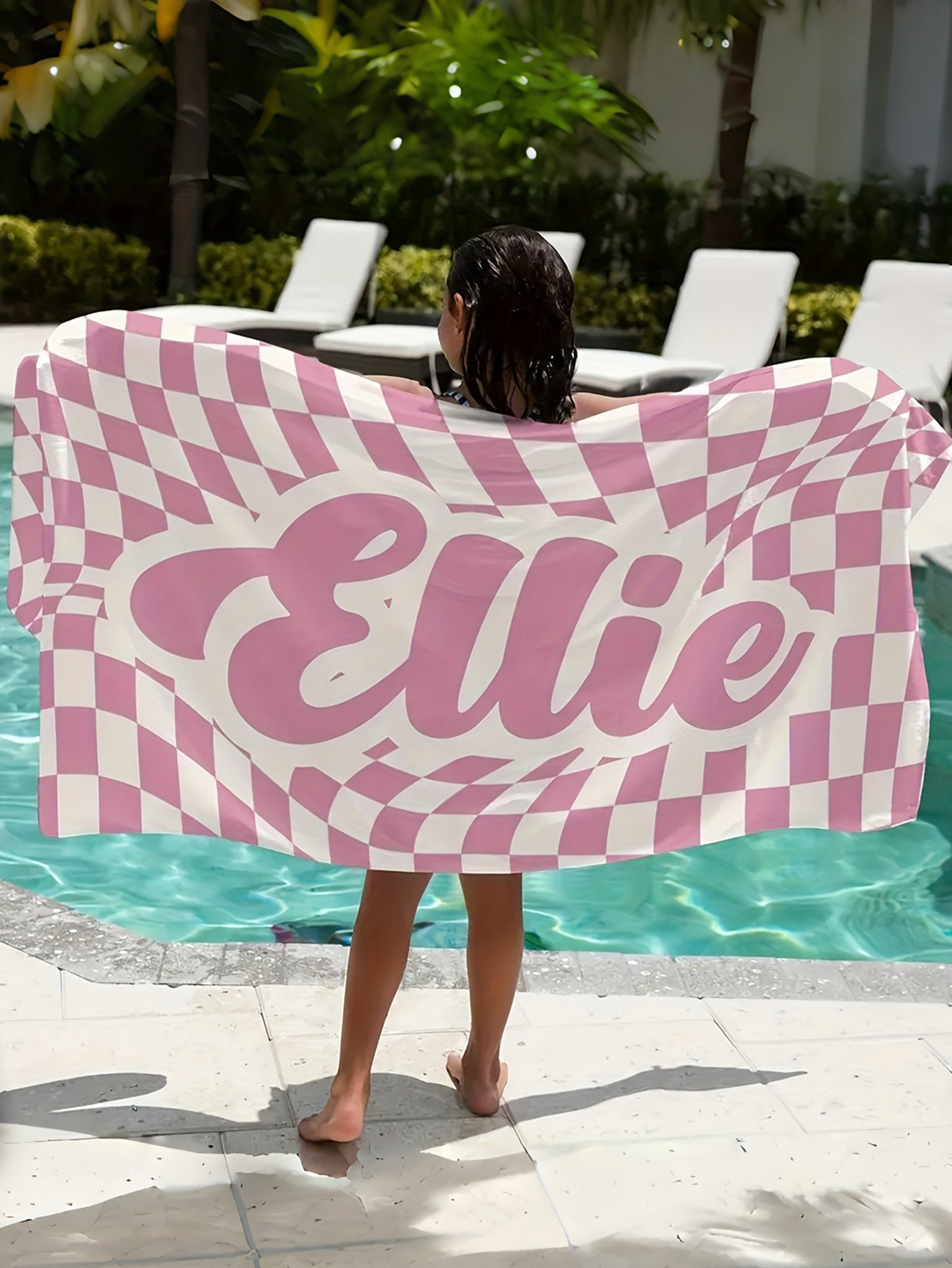 Checkered Text Personalized Beach Towel